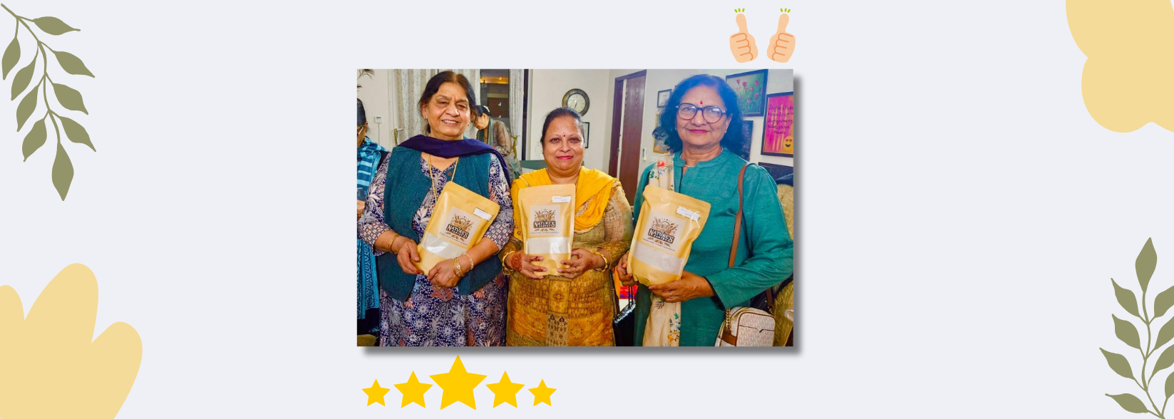 Happy customers holding packets of Gluten Free Flour.